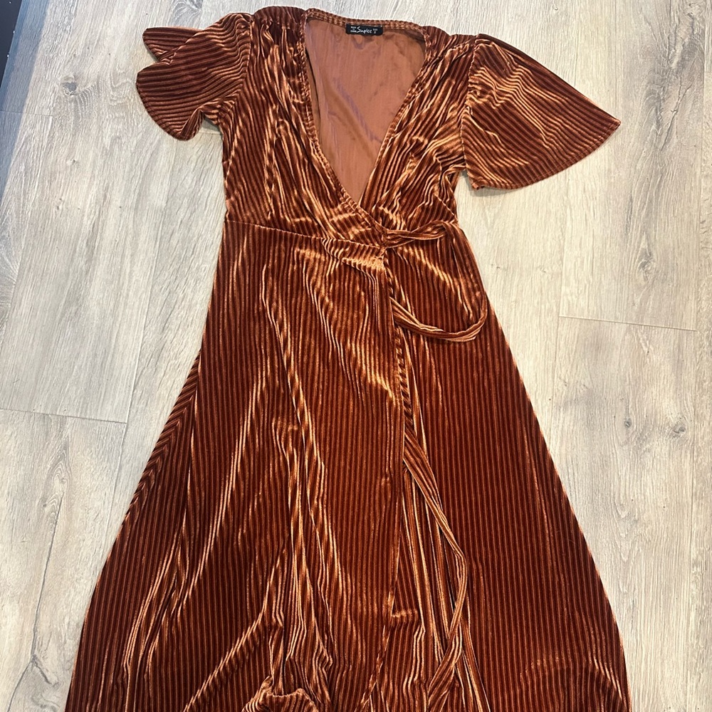 Elegant Orange Velvet Wrap Dress
